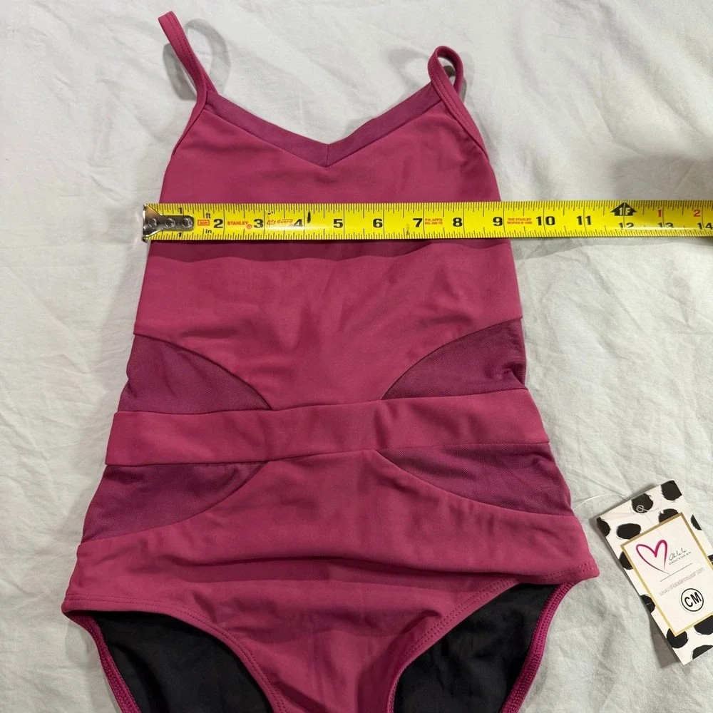 Oh‎ La La Dancewear Kids Berry Pink Mesh Strappy Tie Back Leotard CM NWT